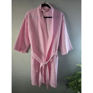 Pink Waffle Knit Robe Cotton Spa Robe Lightweight Kimono Bath Bridal One Size